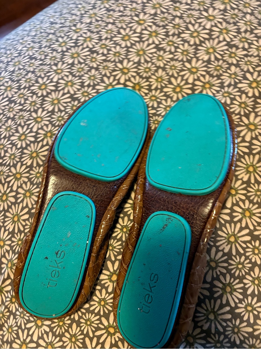 Tieks Brown Croc-Embossed Leather Ballet Flats with Teal Accent - Picture 3 of 7